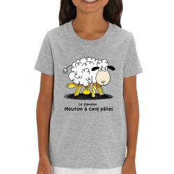 T-shirt enfant coton bio gris chiné Le fameux mouton à cinq pâtes (Gondrax,Animaux,Humour)