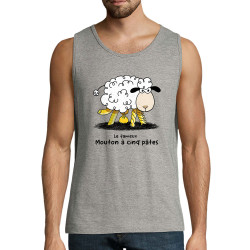 Débardeur homme gris chiné Le fameux mouton à cinq pâtes (Gondrax,Animaux,Humour)