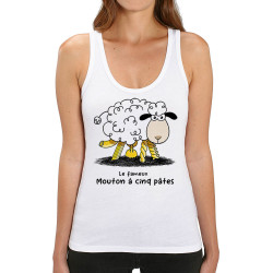 Débardeur femme coton bio blanc Le fameux mouton à cinq pâtes (Gondrax,Animaux,Humour)