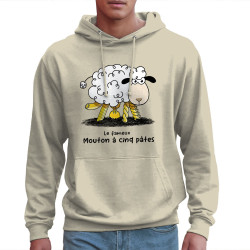 Sweat homme à capuche naturel Le fameux mouton à cinq pâtes (Gondrax,Animaux,Humour)