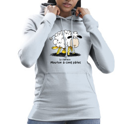 Sweat femme à capuche bleu ciel Le fameux mouton à cinq pâtes (Gondrax,Animaux,Humour)