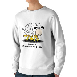Sweat homme bio col rond blanc Le fameux mouton à cinq pâtes (Gondrax,Animaux,Humour)
