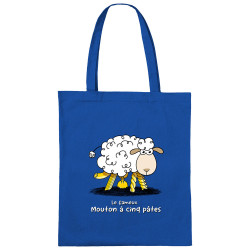 Sac shopping en toile bleu royal Le fameux mouton à cinq pâtes (Gondrax,Animaux,Humour)