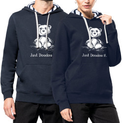 Sweat capuche à motifs unisexe bleu marine et marinière Just Doudou it (Gondrax,Animaux,Humour,Détournements)