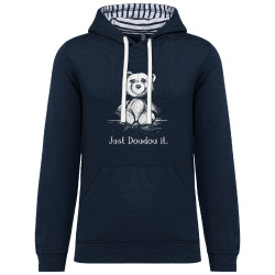 Sweat capuche à motifs unisexe bleu marine et marinière Just Doudou it (Gondrax,Animaux,Humour,Détournements)