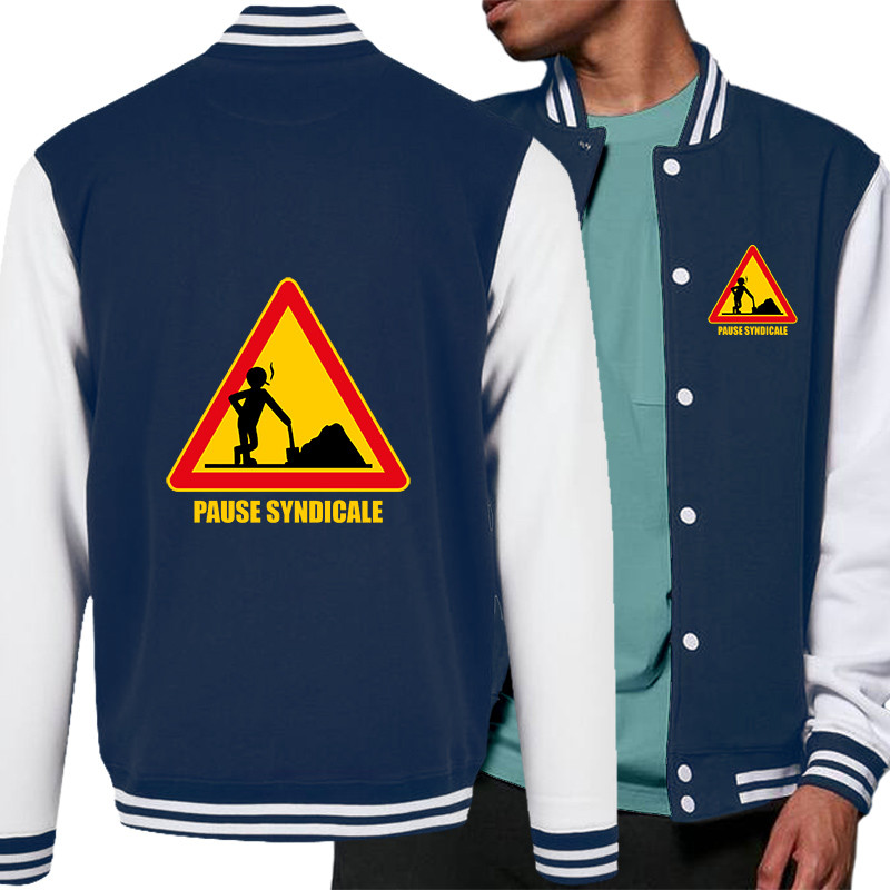 Teddy baseball en molleton bleu marine et blanc Pause syndicale (Gondrax,Humour,Slogans engagés)