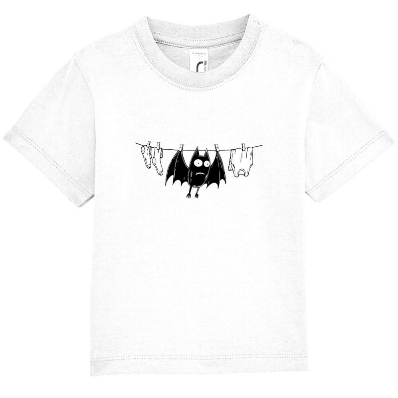 T-shirt bébé blanc Le linge sèche (Gondrax,Animaux,Humour)