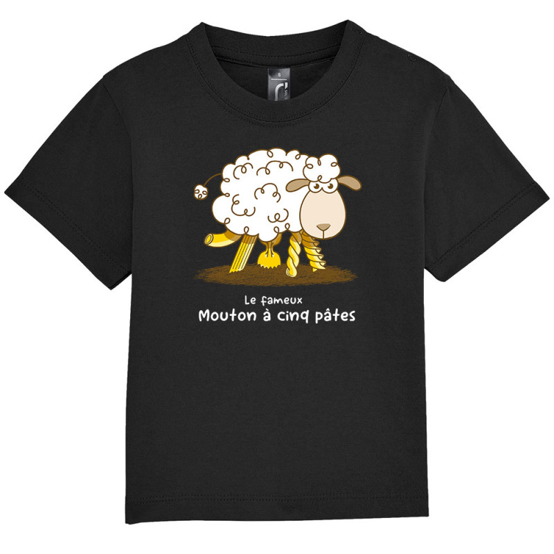 T-shirt bébé noir Le fameux mouton à cinq pâtes (Gondrax,Animaux,Humour)