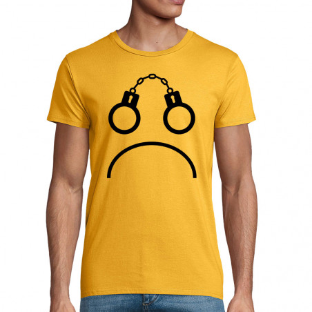 T-shirt homme coton bio jaune Menottes smiley (Gondrax,Slogans engagés,Humour)