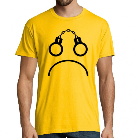 Tee-shirt homme jaune Menottes smiley (Gondrax,Slogans engagés,Humour)