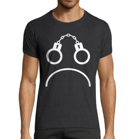 T-shirt homme fit gris anthracite chiné Menottes smiley (Gondrax,Slogans engagés,Humour)