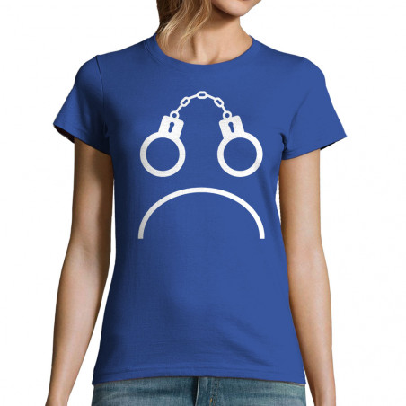 T-shirt femme bleu royal Menottes smiley (Gondrax,Slogans engagés,Humour)