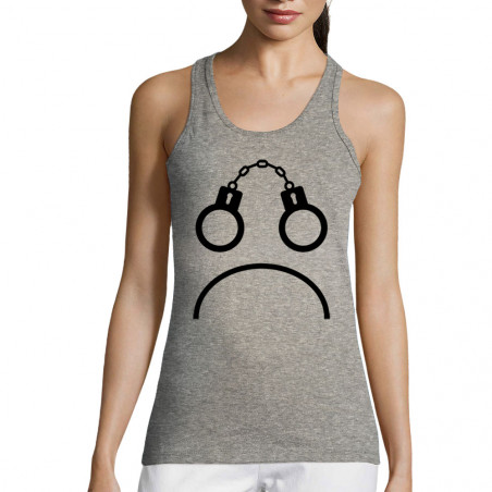 Débardeur femme gris chiné Menottes smiley (Gondrax,Slogans engagés,Humour)