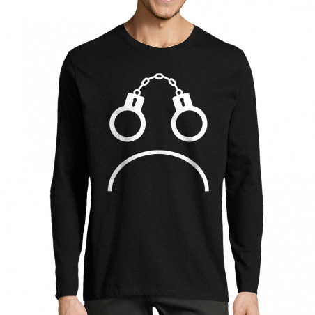 T-shirt homme manches longues noir Menottes smiley (Gondrax,Slogans engagés,Humour)