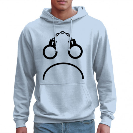 Sweat homme à capuche bleu ciel Menottes smiley (Gondrax,Slogans engagés,Humour)