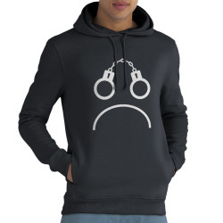 Sweat homme à capuche coton bio gris anthracite Menottes smiley (Gondrax,Slogans engagés,Humour)