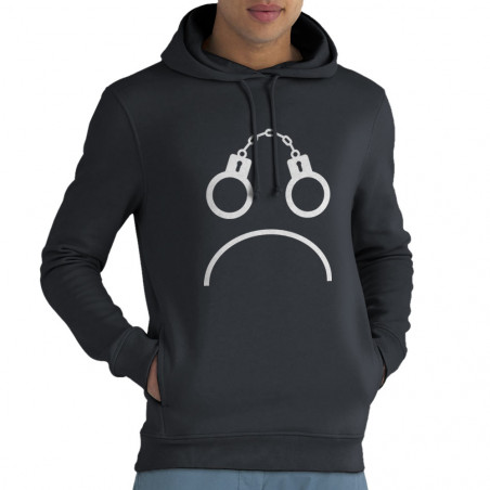 Sweat homme à capuche coton bio gris anthracite Menottes smiley (Gondrax,Slogans engagés,Humour)