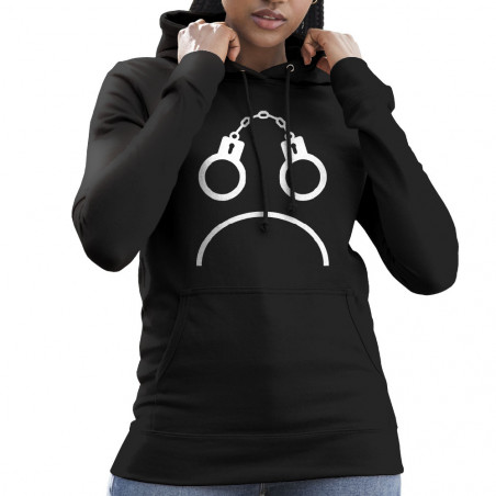 Sweat femme à capuche noir Menottes smiley (Gondrax,Slogans engagés,Humour)