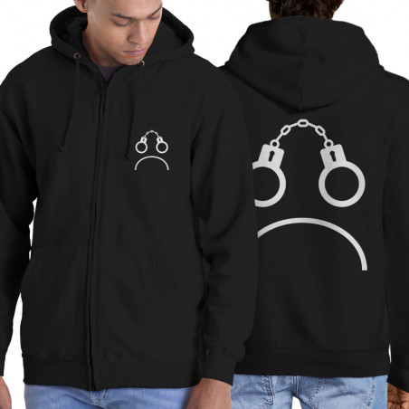 Sweat homme à capuche zippé noir Menottes smiley (Gondrax,Slogans engagés,Humour)
