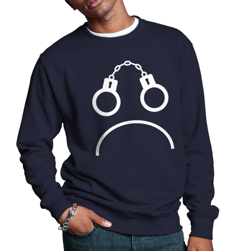 Sweat homme col rond bleu marine Menottes smiley (Gondrax,Slogans engagés,Humour)