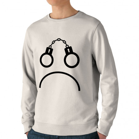 Sweat homme bio col rond naturel Menottes smiley (Gondrax,Slogans engagés,Humour)