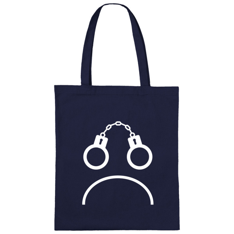 Sac shopping en toile bleu marine Menottes smiley (Gondrax,Slogans engagés,Humour)
