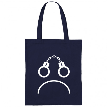Sac shopping en toile bleu marine Menottes smiley (Gondrax,Slogans engagés,Humour)