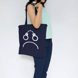 Sac shopping en toile bleu marine Menottes smiley (Gondrax,Slogans engagés,Humour)
