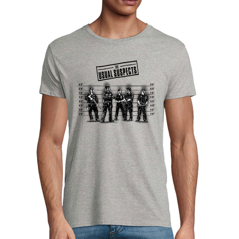 T-shirt homme coton bio gris chiné Usual Suspects Police (Gondrax,Slogans engagés,Détournements)