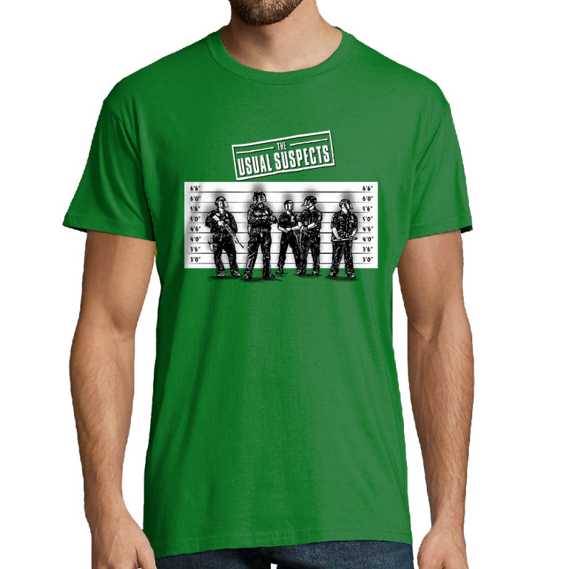 Tee-shirt homme vert prairie Usual Suspects Police (Gondrax,Slogans engagés,Détournements)