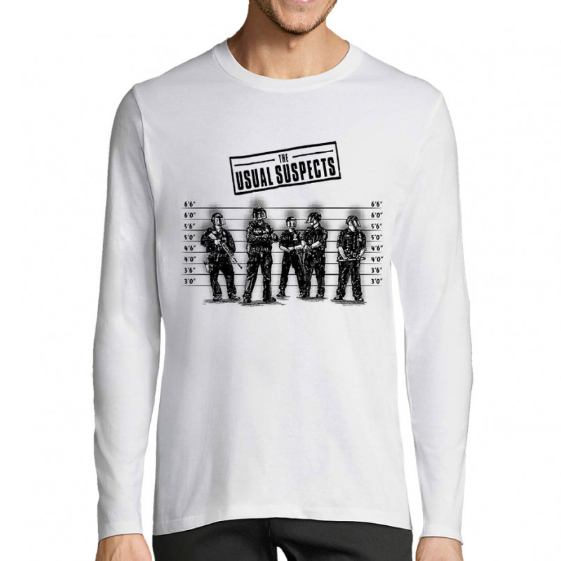 T-shirt homme manches longues blanc Usual Suspects Police (Gondrax,Slogans engagés,Détournements)