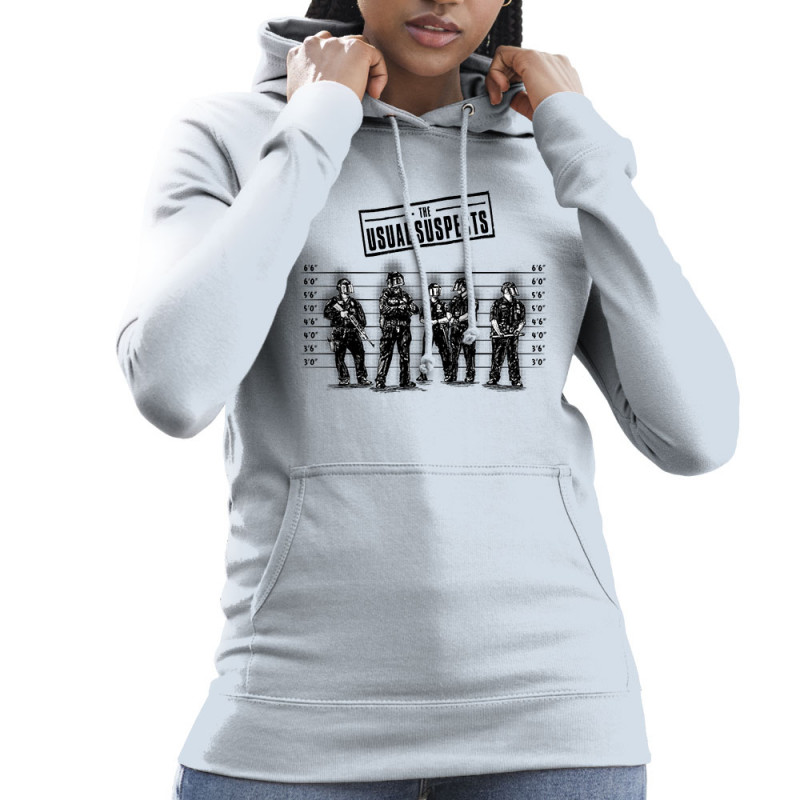 Sweat femme à capuche bleu ciel Usual Suspects Police (Gondrax,Slogans engagés,Détournements)