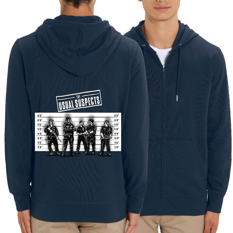 Sweat homme zippé à capuche coton bio bleu marine Usual Suspects Police (Gondrax,Slogans engagés,Détournements)