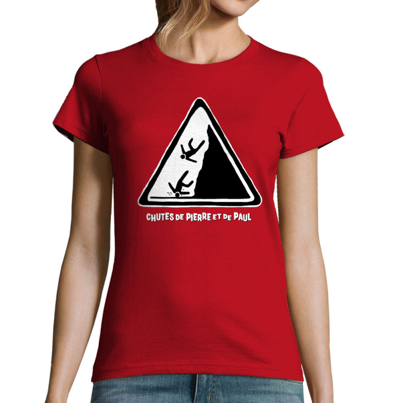 T-shirt femme rouge Chutes de Pierre et de Paul (Gondrax,Humour)