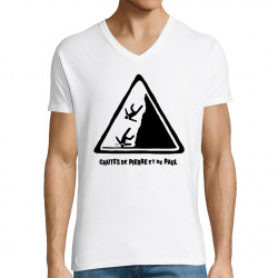 T-shirt homme col V blanc Chutes de Pierre et de Paul (Gondrax,Humour)