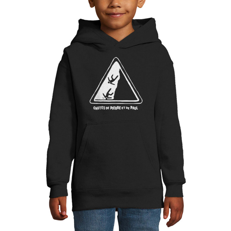 Sweat enfant à capuche noir Chutes de Pierre et de Paul (Gondrax,Humour)