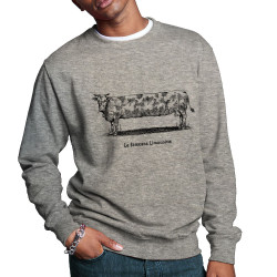 Sweat homme col rond gris chiné La fameuse Limousine (Gondrax,Les Bébêtes,Animaux,Humour)