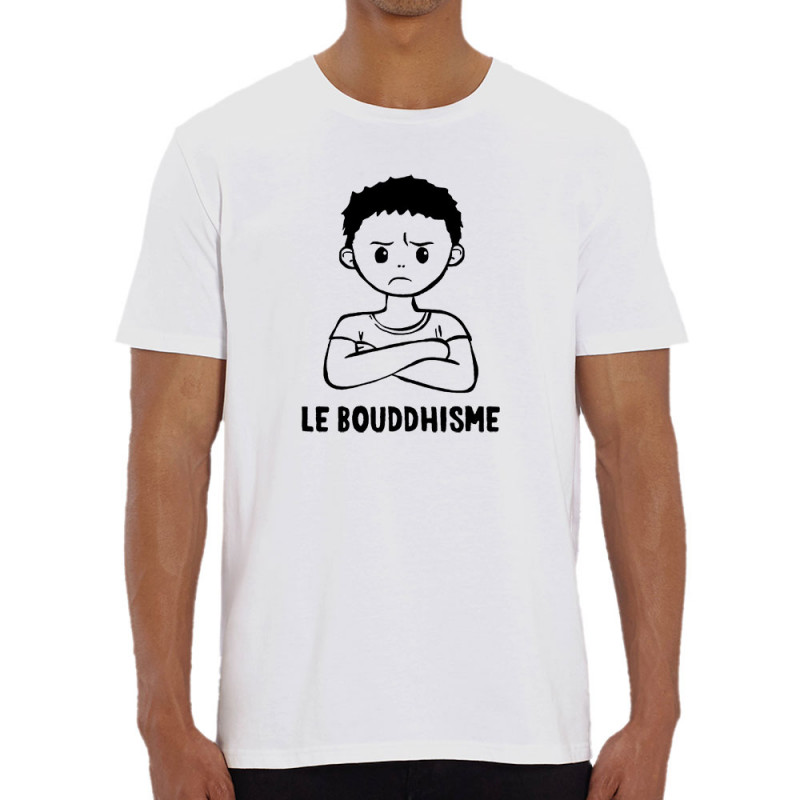 T-shirt homme coton bio blanc Le Bouddhisme Garçon (Gondrax,Humour)
