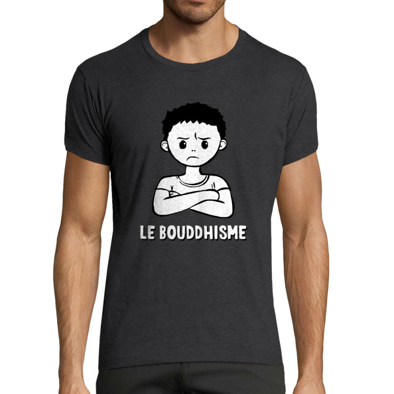 T-shirt homme fit gris anthracite chiné Le Bouddhisme Garçon (Gondrax,Humour)