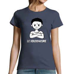 T-shirt femme bleu denim Le Bouddhisme Garçon (Gondrax,Humour)