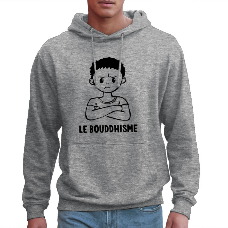 Sweat homme à capuche gris chiné Le Bouddhisme Garçon (Gondrax,Humour)