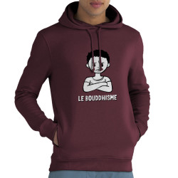Sweat homme à capuche coton bio bordeaux Le Bouddhisme Garçon (Gondrax,Humour)
