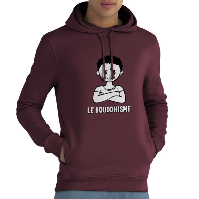 Sweat homme à capuche coton bio bordeaux Le Bouddhisme Garçon (Gondrax,Humour)