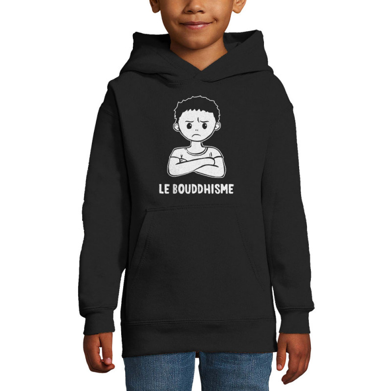 Sweat enfant à capuche noir Le Bouddhisme Garçon (Gondrax,Humour)