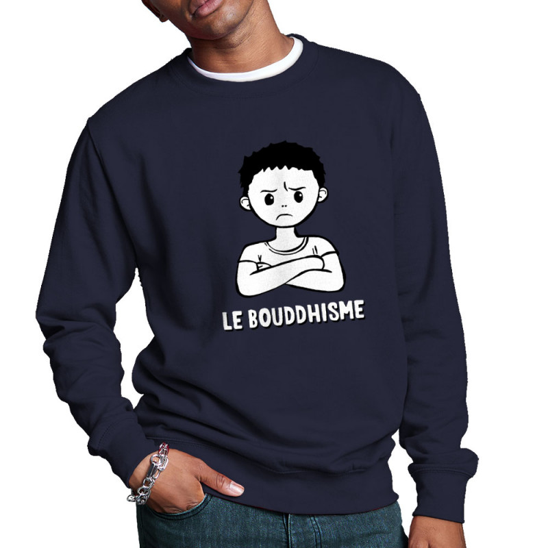 Sweat homme col rond bleu marine Le Bouddhisme Garçon (Gondrax,Humour)