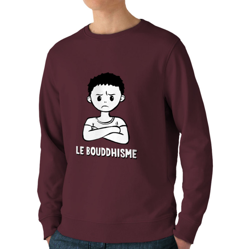 Sweat homme bio col rond bordeaux Le Bouddhisme Garçon (Gondrax,Humour)