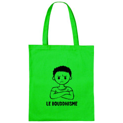 Sac shopping en toile vert prairie Le Bouddhisme Garçon (Gondrax,Humour)