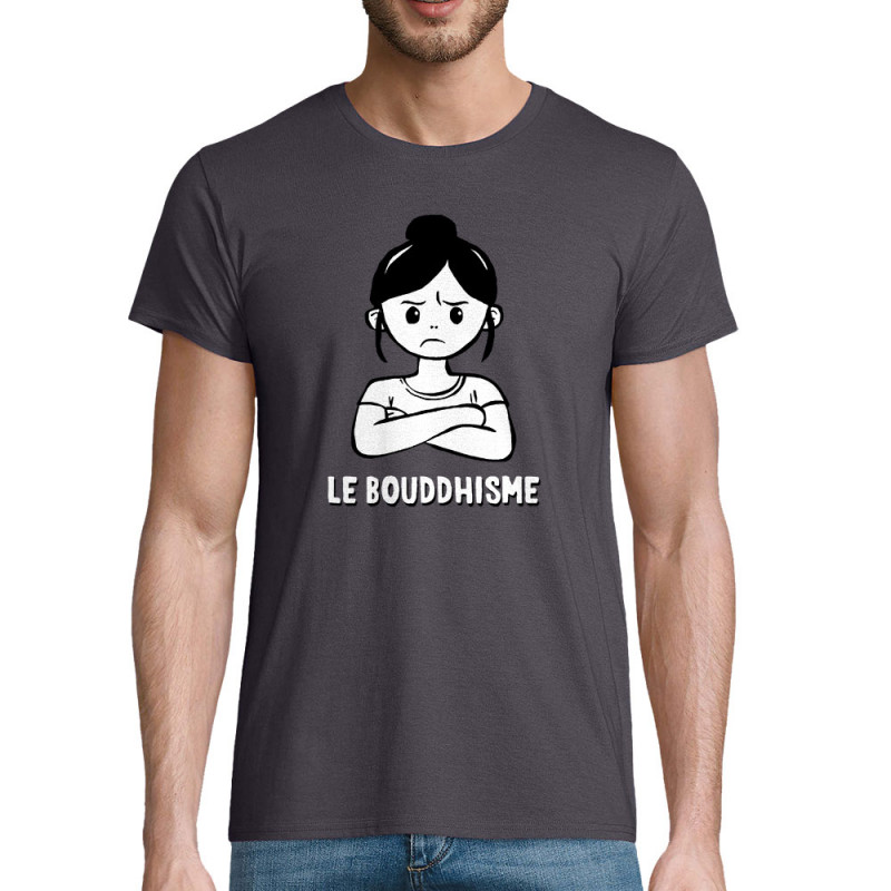 T-shirt homme coton bio gris souris Le Bouddhisme Fille (Gondrax,Humour)