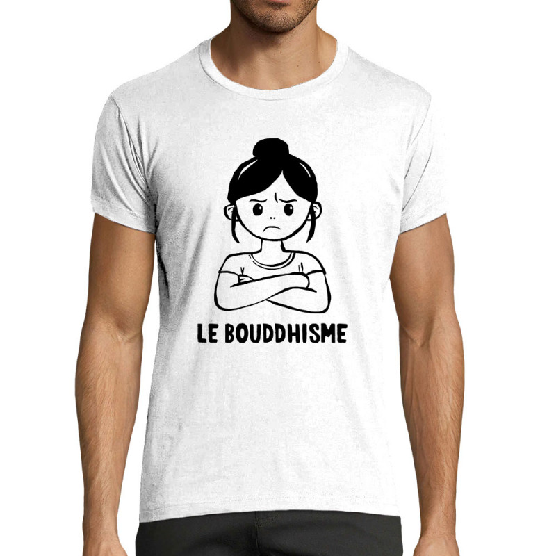 T-shirt homme fit blanc Le Bouddhisme Fille (Gondrax,Humour)
