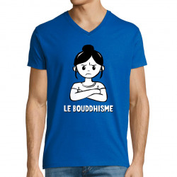 T-shirt homme col V bleu royal Le Bouddhisme Fille (Gondrax,Humour)